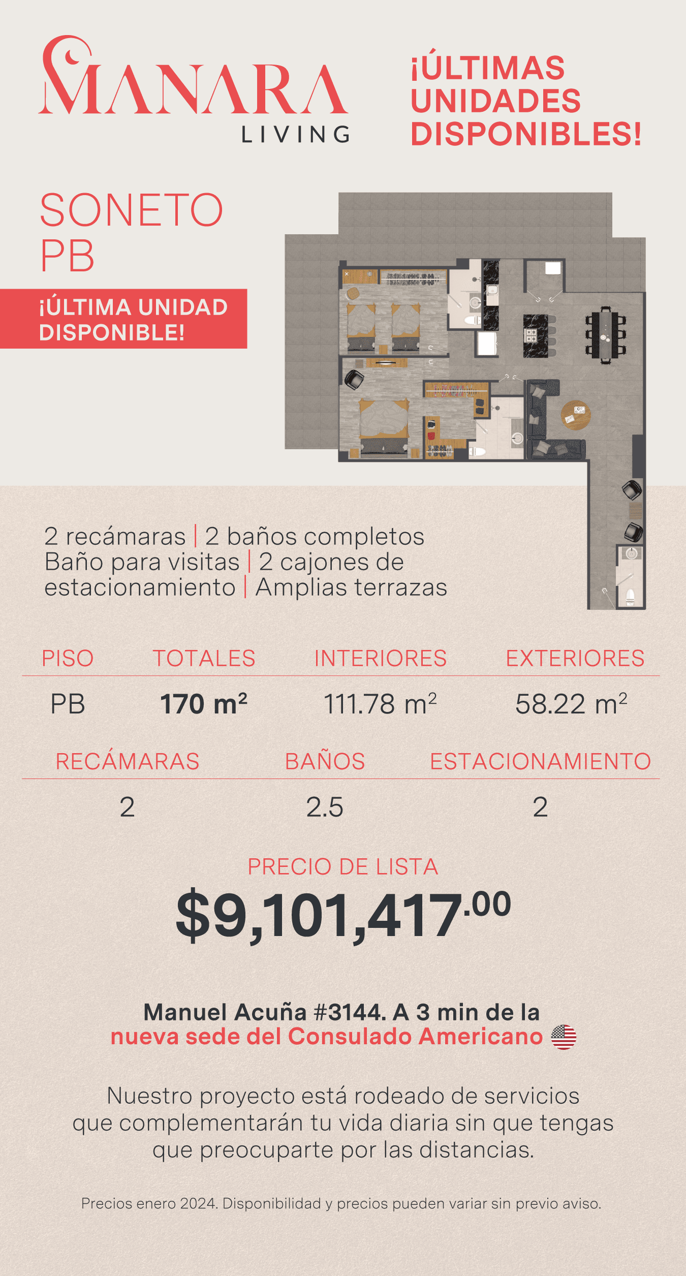 DEPA DE 170m2 A 3 MINS DEL CONSULADO AMERICANO 