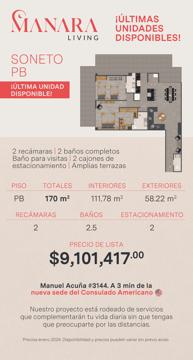 DEPA DE 170m2 A 3 MINS DEL CONSULADO AMERICANO 
